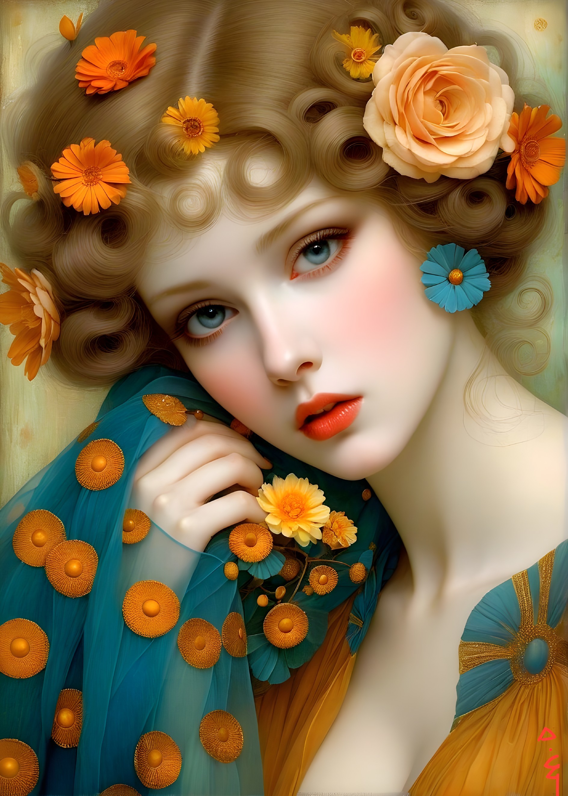 Graceful Woman Surrounded by Delicate Flowers