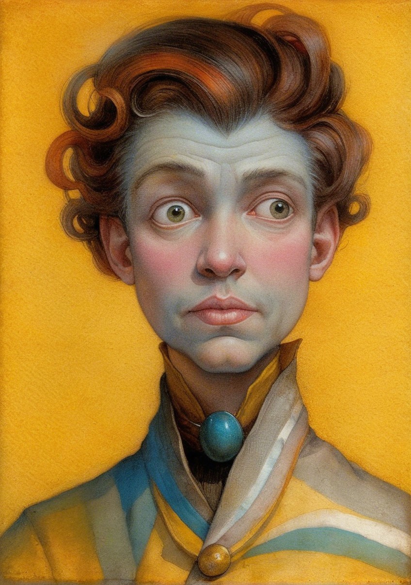 Stylized portrait of a young man with auburn hair