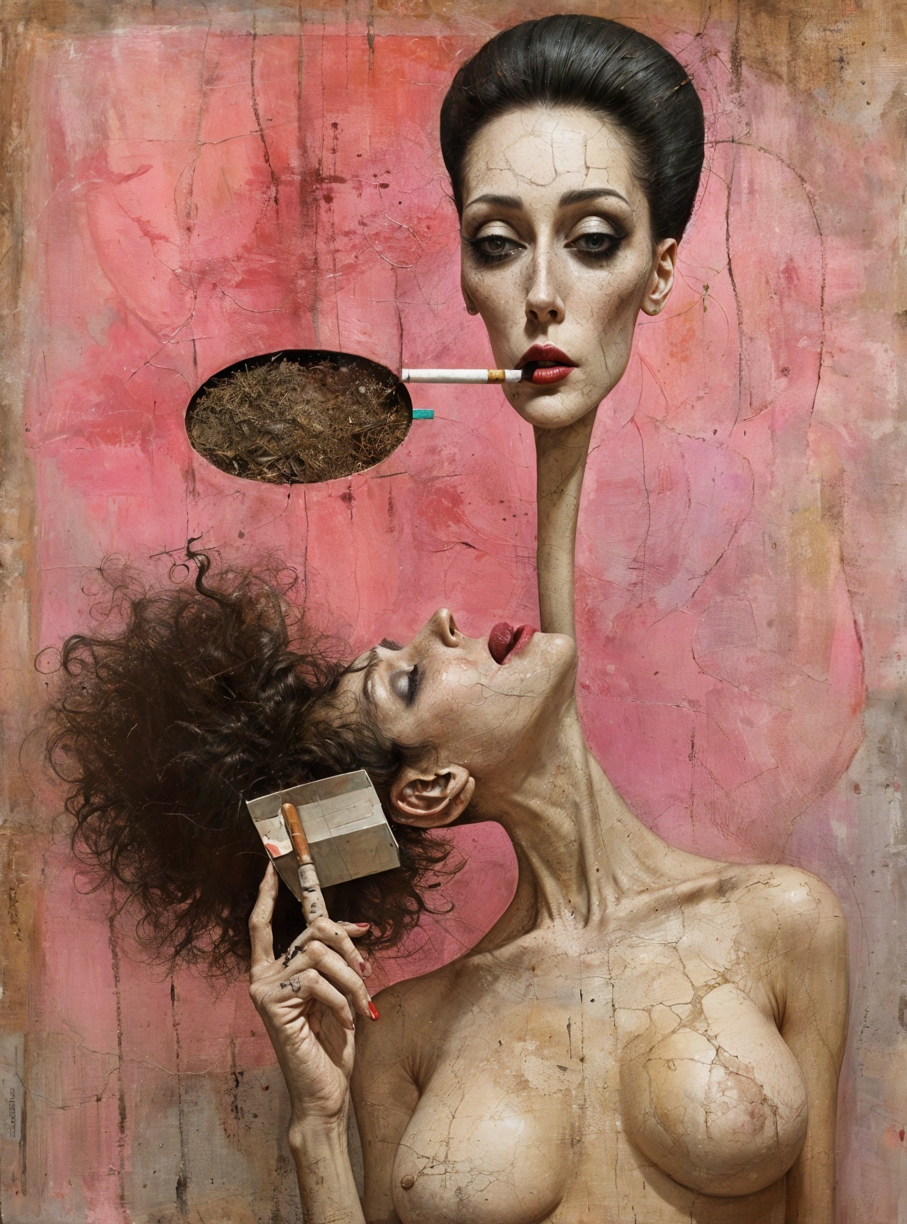 Surreal Artwork of Interconnected Elongated Figures