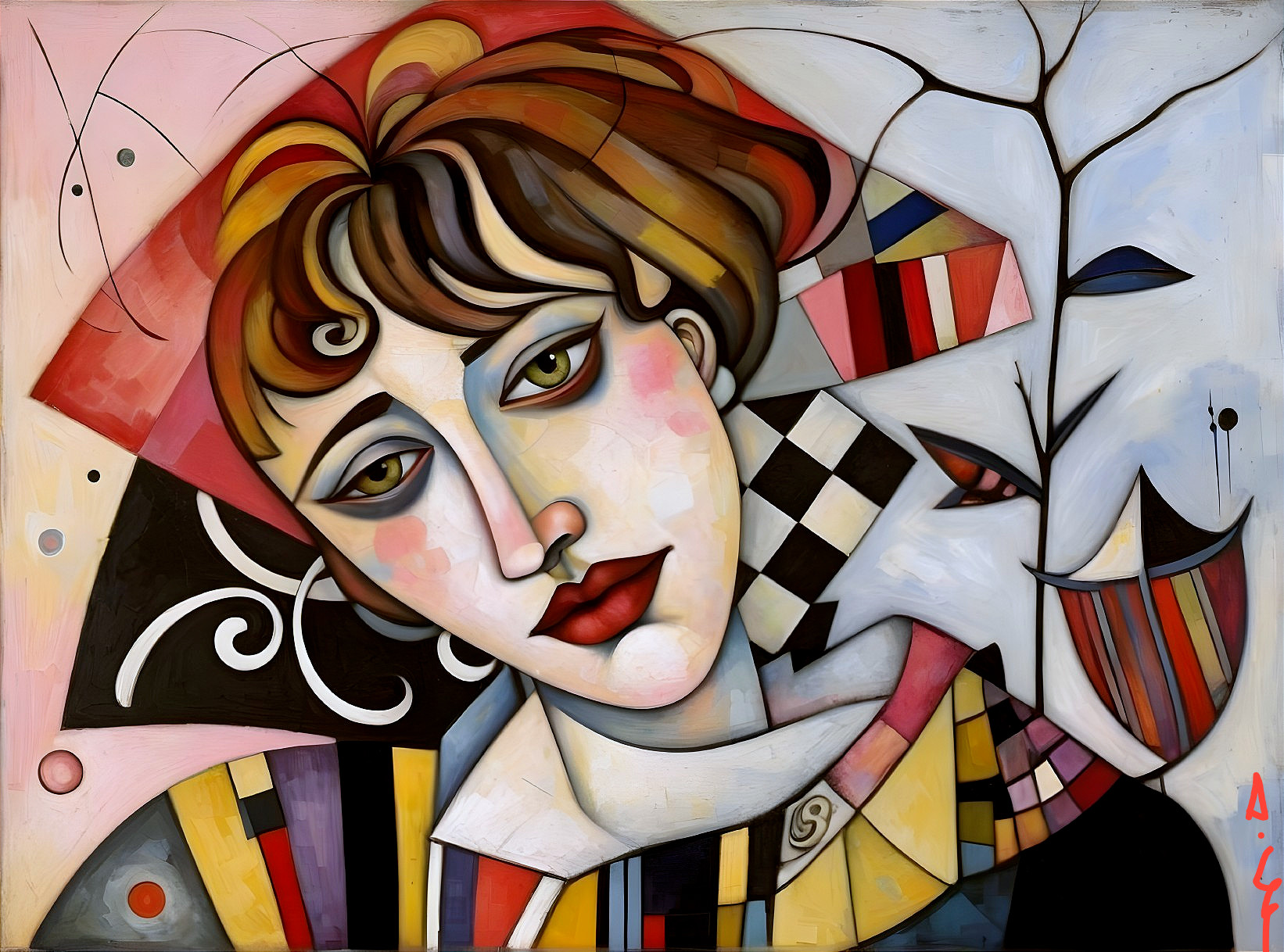 Stylized portrait of a woman with geometric shapes