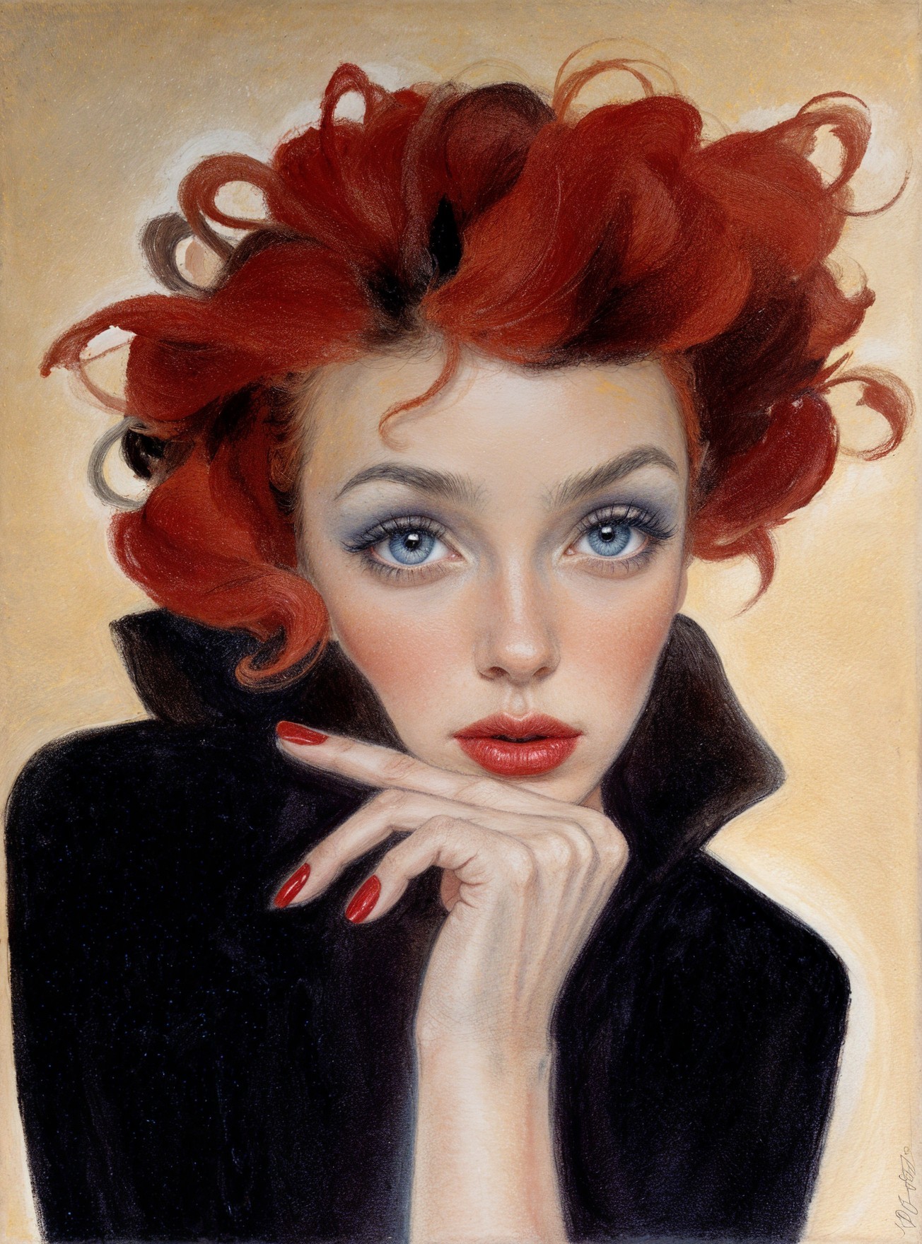 Portrait of a Young Woman with Red Hair and Blue Eyes