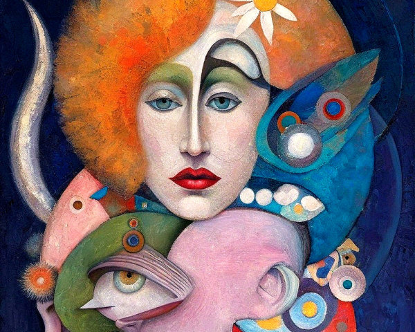 Abstract Composition of Stylized Faces in Vibrant Colors