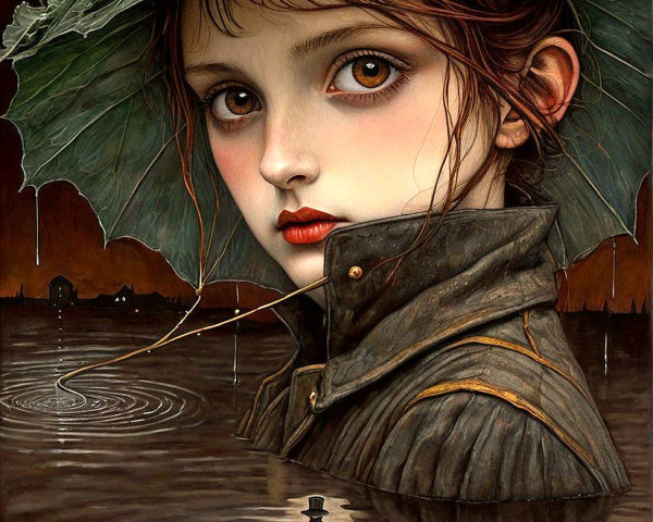 Surreal Artwork of Girl Rising from Reflective Water