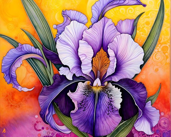 Vibrant Purple Iris Flower with Warm Gradient Background