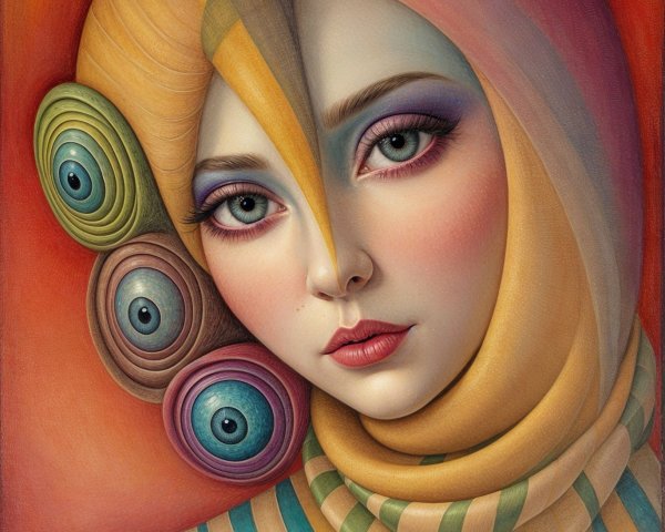 Stylized Portrait of a Woman with Intricate Patterns