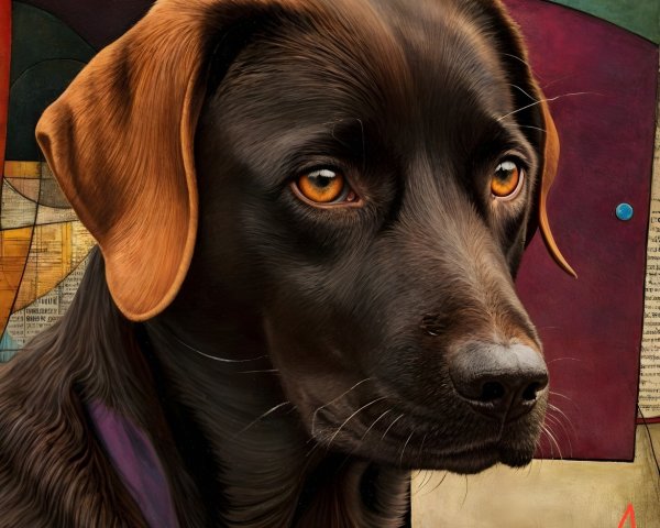 Portrait of a brown dog with abstract background elements