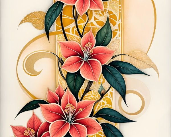 Vibrant Poinsettia Flowers with Golden Framing