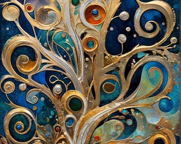 Abstract Tree Design with Colorful Accents and Hues