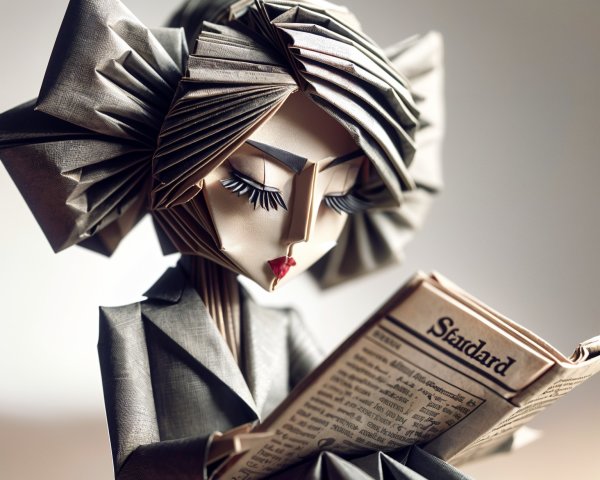 Paper Sculpture of Woman Reading Newspaper