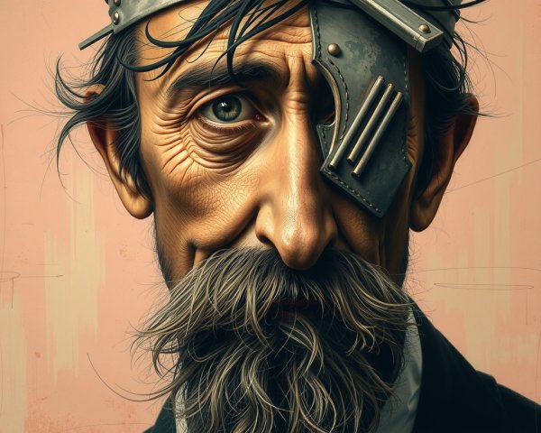 Elderly Man with Weathered Face and Eye Apparatus