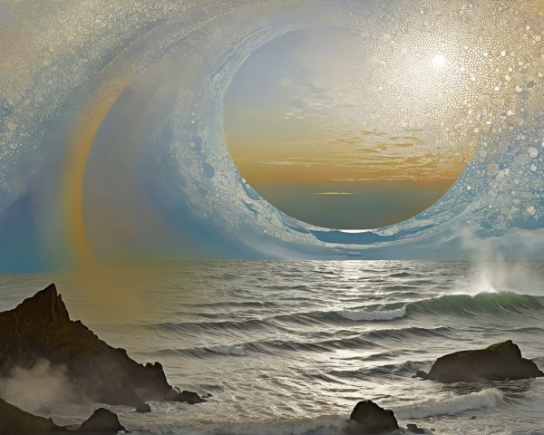 Digital Fantasy Art of Circular Wave Tunnel at Sunset