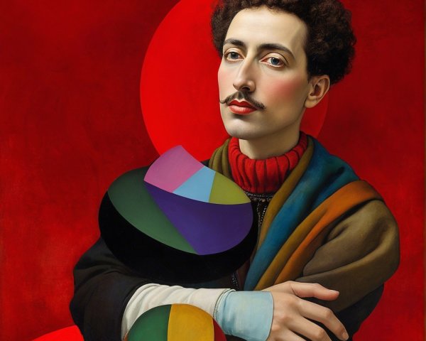 Portrait of a Young Man with Curly Hair and Mustache