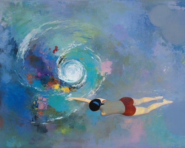 Abstract Painting of a Swimmer in Vibrant Colors
