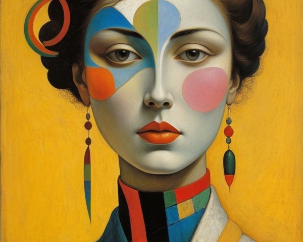 Stylized Portrait of a Woman with Geometric Design