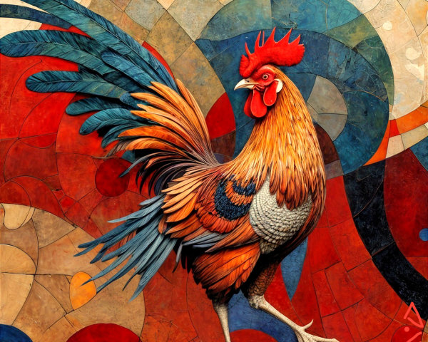 Vibrant Stylized Rooster with Geometric Background
