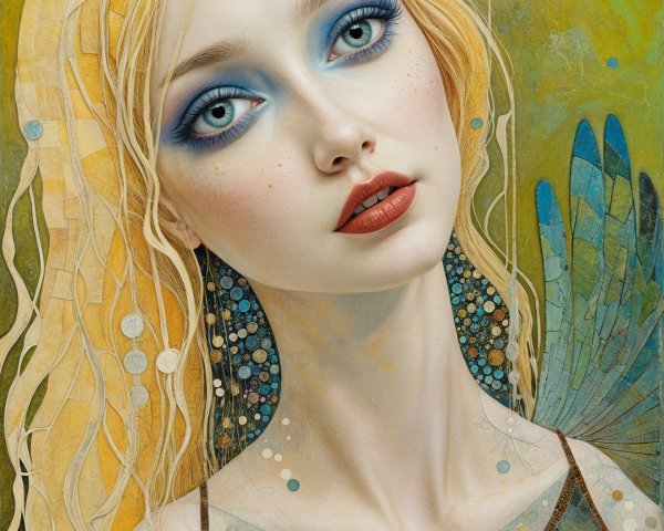 Portrait of a Young Woman with Blonde Hair and Blue Eyes