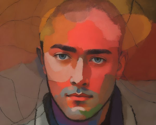Abstract Portrait of a Young Man with Bold Colors