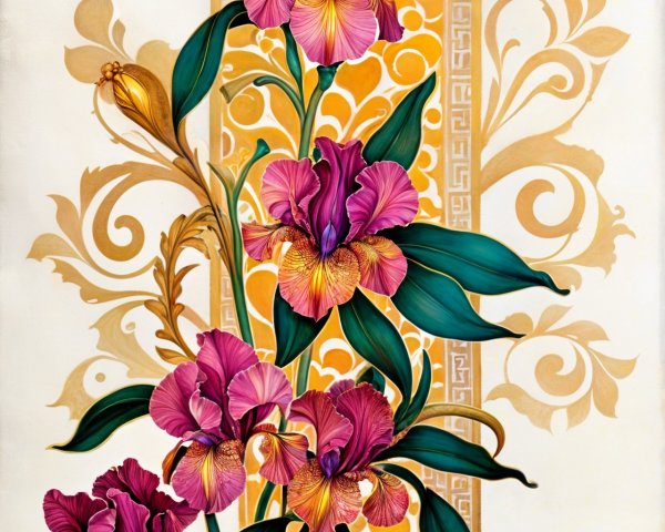 Vibrant Purple Orchids with Yellow and Orange Accents