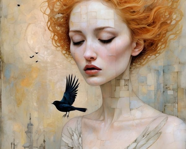 Surreal Portrait of a Young Woman with Wings