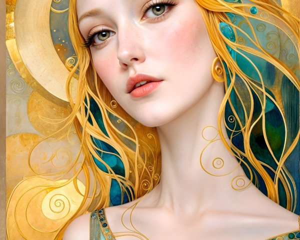 Portrait of a Young Woman with Golden Hair and Dress