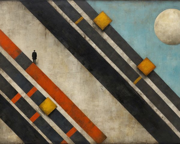 Abstract Oil Painting of a Man on Diagonal Stripes