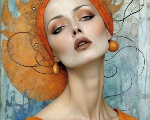 Vibrant Portrait of Woman in Orange Outfit and Turban