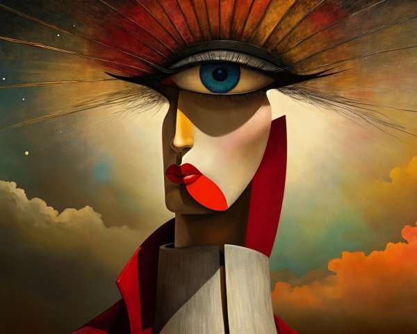 Abstract Portrait with Oversized Eye and Vibrant Colors