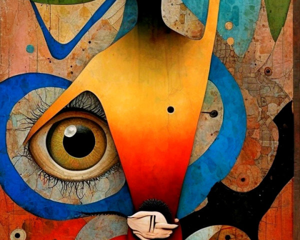 Vibrant Abstract Artwork with Stylized Figure and Colors