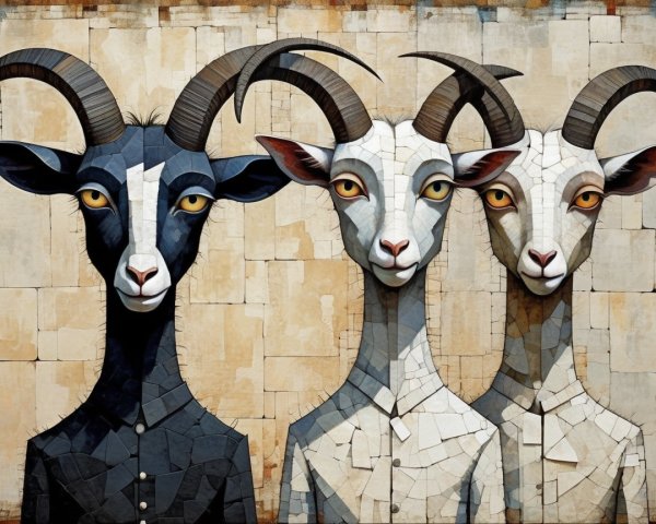 Cartoon Goats with Human Bodies in Front of Brick Wall