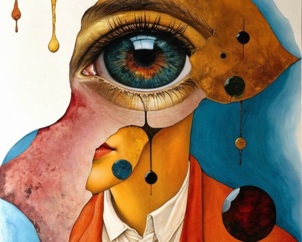 Surreal Artwork with Oversized Eye and Vibrant Colors
