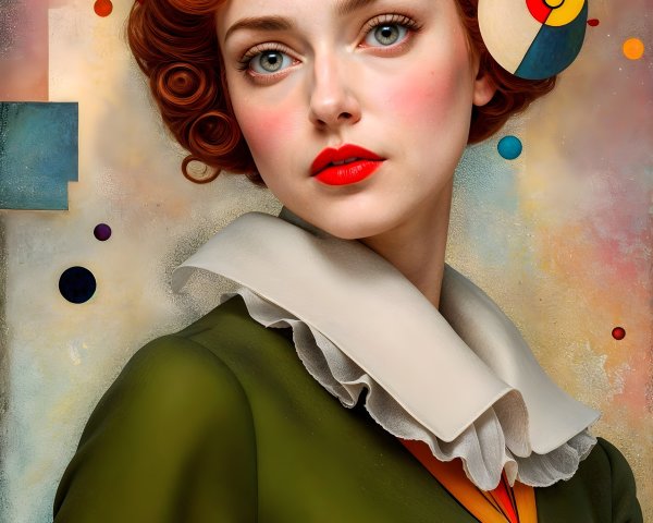 Young Woman with Red Hair in Green Blazer and Hat