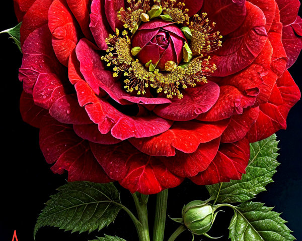 Red Rose Blooming Against Dark Background
