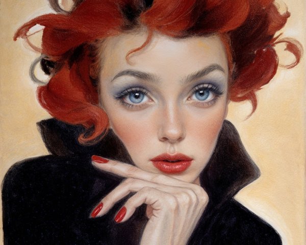 Portrait of a Young Woman with Red Hair and Blue Eyes