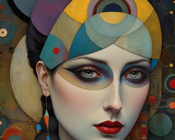 Stylized Female Portrait with Geometric Shapes and Colors