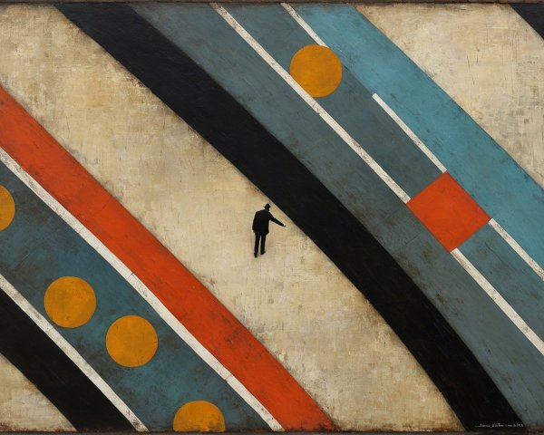 Abstract Painting with Silhouetted Figure and Stripes