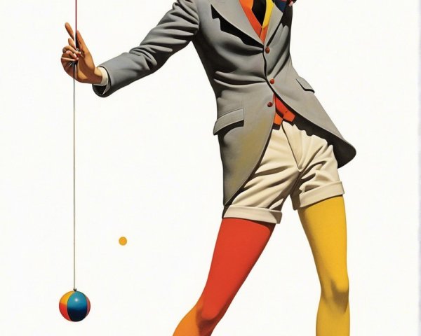 Stylish Figure in Gray Suit with Colorful Accessories