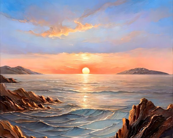 Serene Sunset Over Tranquil Ocean Landscape