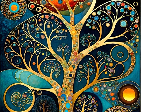 Vibrant Tree Art with Colorful Swirling Patterns
