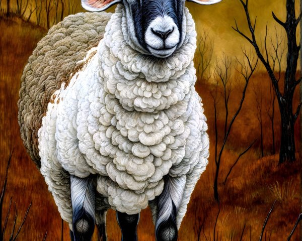 Detailed Black and White Sheep in Autumn Landscape