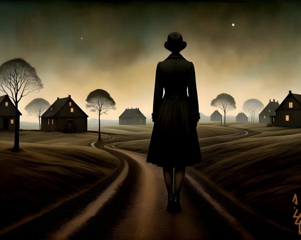 Solitary Figure on a Winding Path at Dusk