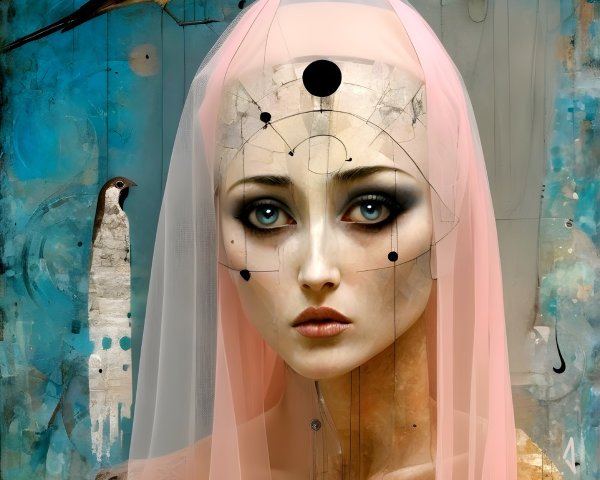 Surreal Portrait of a Woman with Veil and Bird