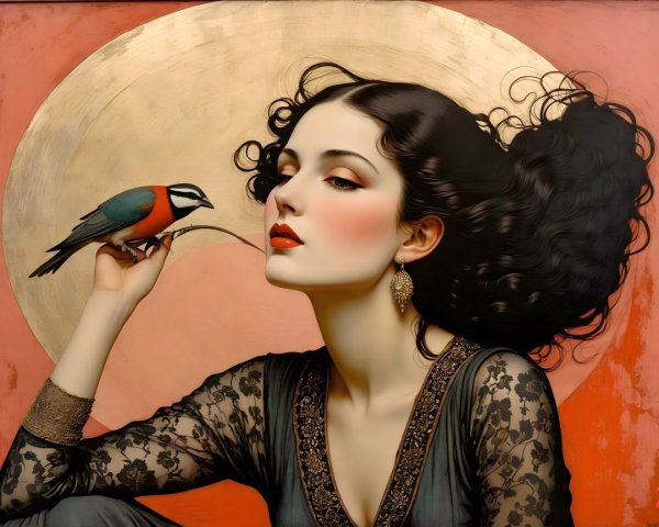 Stylized Painting of a Woman in Elegant Attire