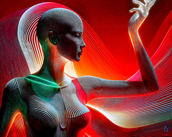 Futuristic Abstract Figure Against Vibrant Background