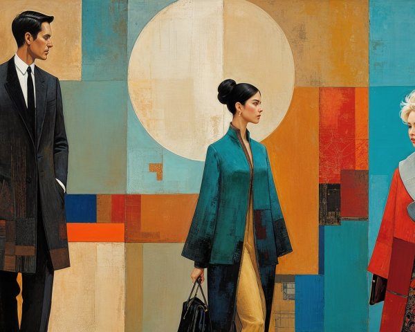 Stylish Figures in Vibrant Geometric Patterns