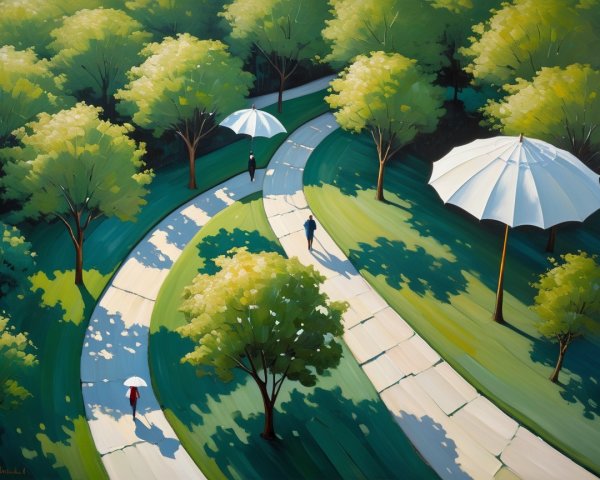 Aerial Oil Painting of a Winding Path in a Park