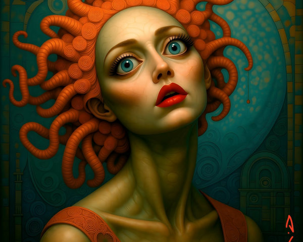 Close-up Digital Painting of a Woman with Unique Features