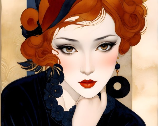 Stylized portrait of a woman with red hair and elegance