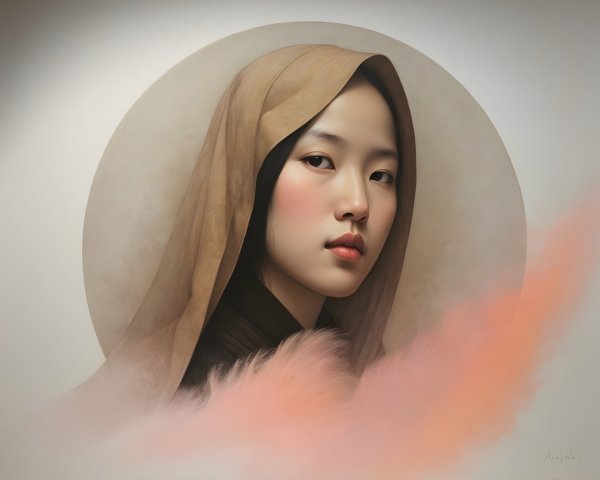 Young woman in hijab with serene expression and glow