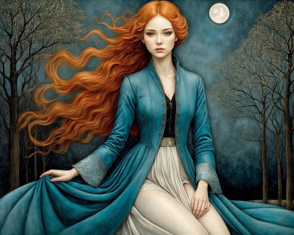 Digital Oil Painting of a Pale Woman in a Forest