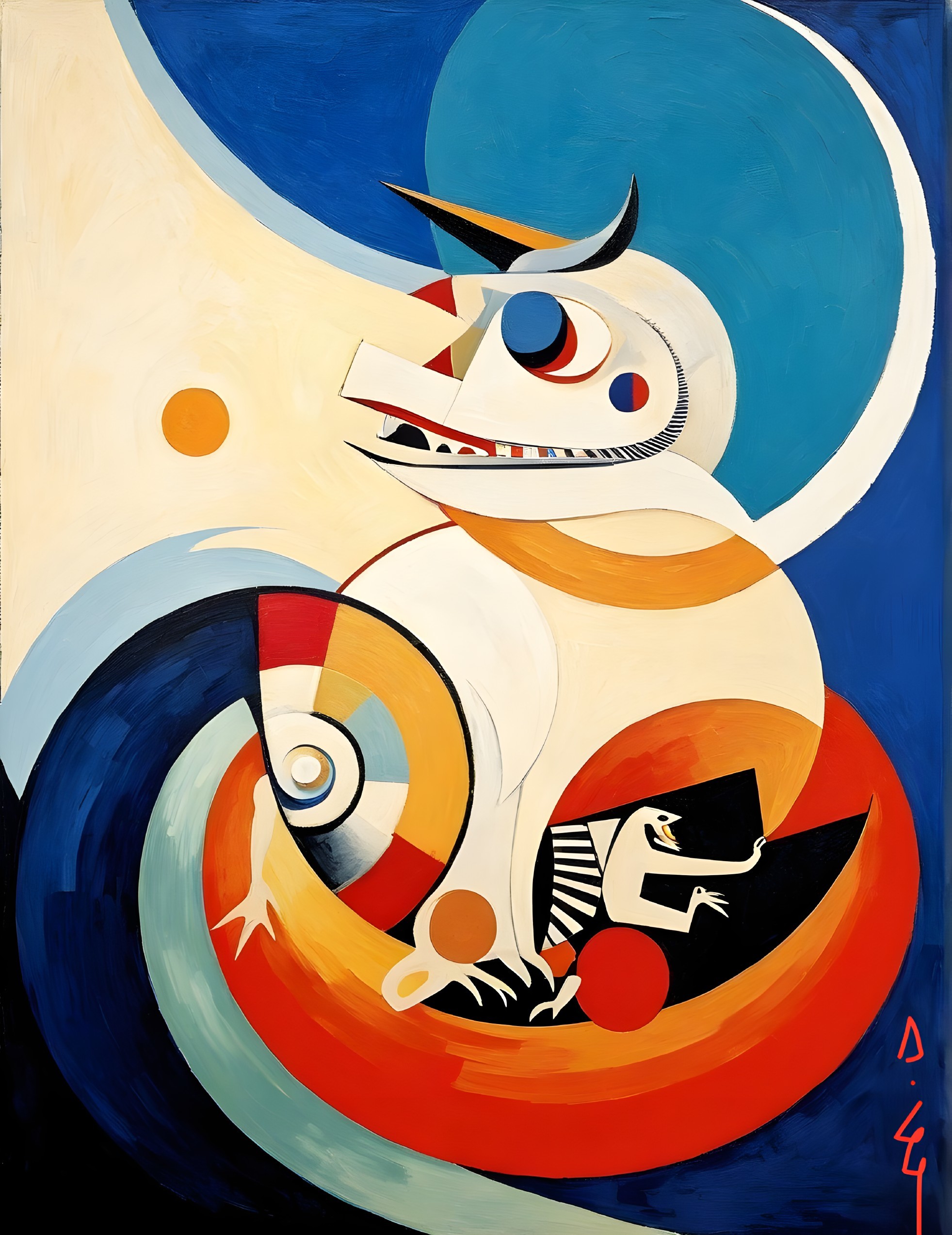 Vibrant Abstract Composition with Stylized Animal Figure